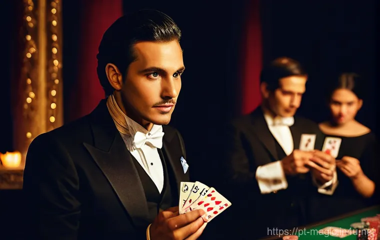 마술의 심리적 요소 - **Prompt 1: The Master of Misdirection** "A sophisticated male magician, elegantly dressed in a ...