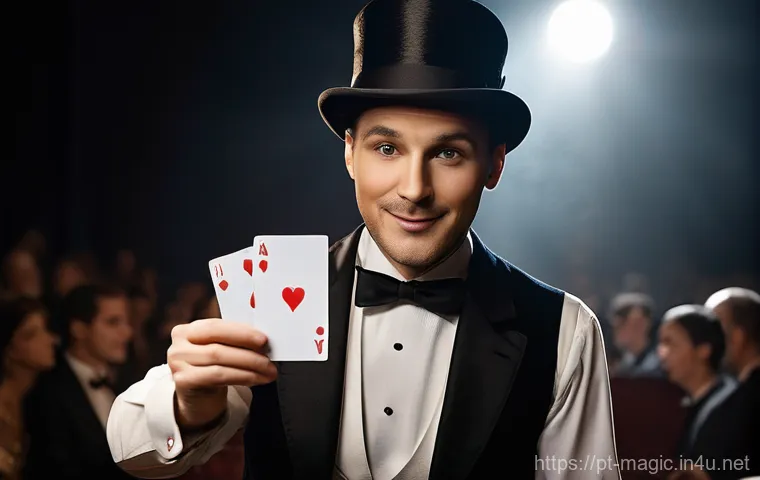마술의 원리 - **Prompt 1: The Art of Misdirection** An elegant stage magician, dressed in a classic tuxedo and...