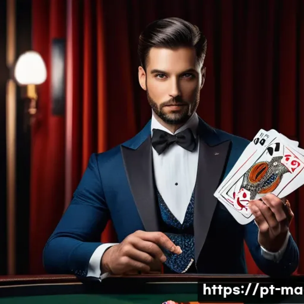 마술 브랜드 - A professional magician performing on stage with a custom-designed deck of playing cards featuring v...