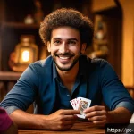 마술을 배우기 위한 팁 - A charismatic magician performing close-up card tricks at a small, cozy indoor gathering in Brazil, ...