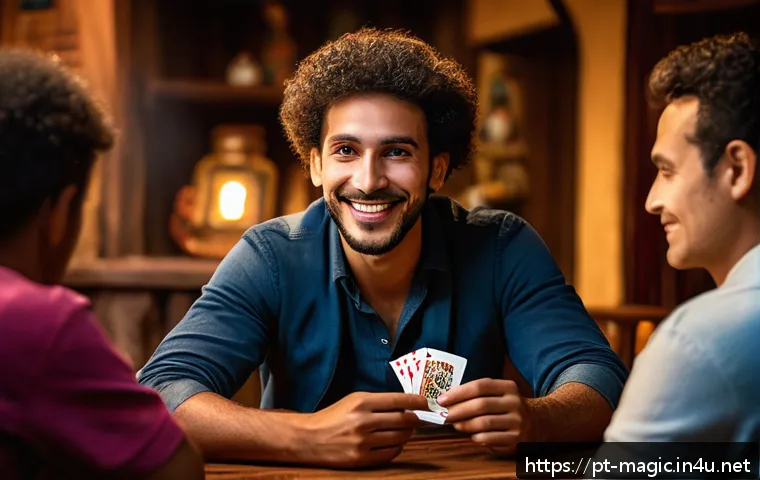마술을 배우기 위한 팁 - A charismatic magician performing close-up card tricks at a small, cozy indoor gathering in Brazil, ...